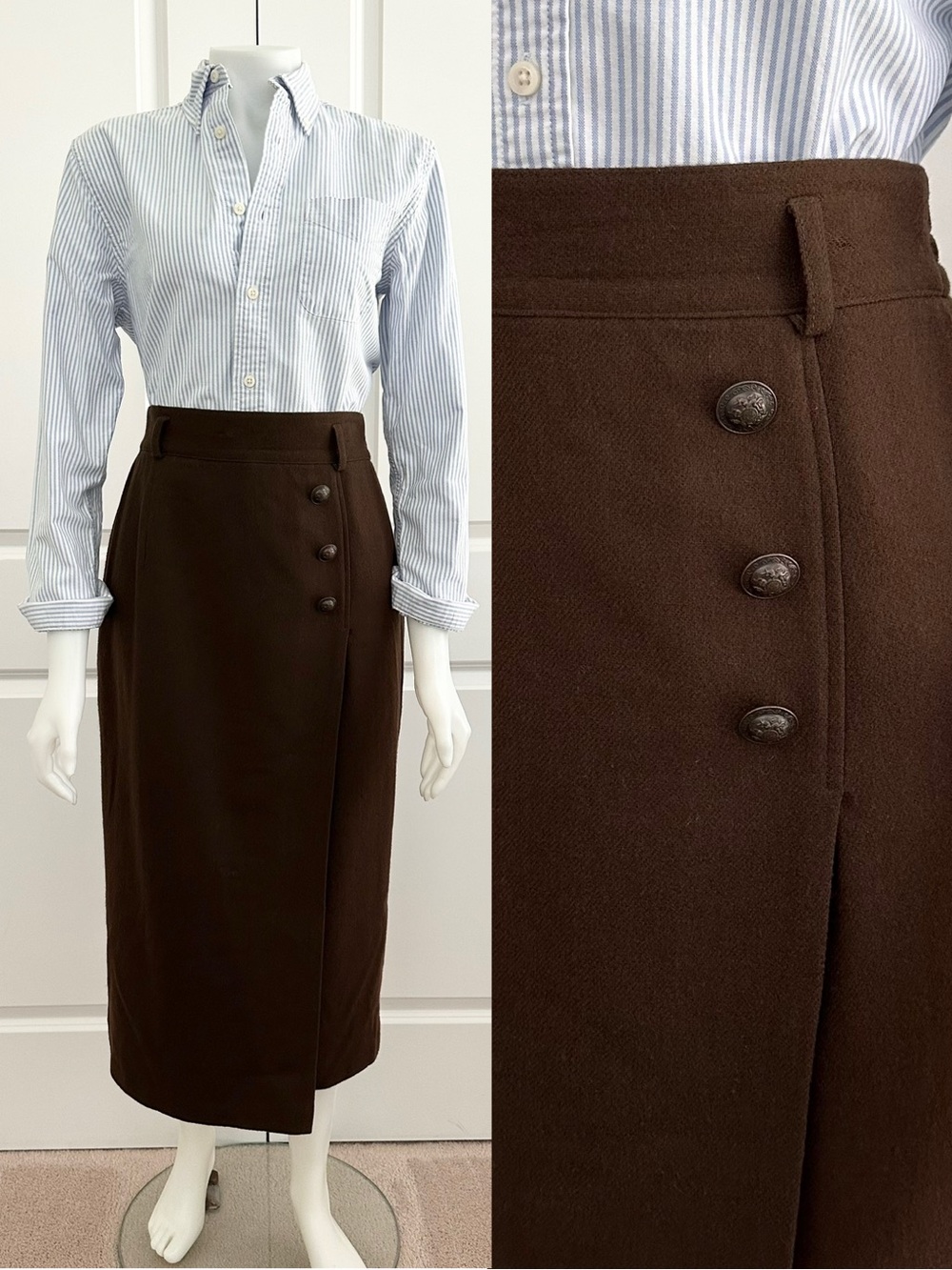 Vintage 100% Wool Chocolate Brown Norton McNaughton Fall Midi Skirt